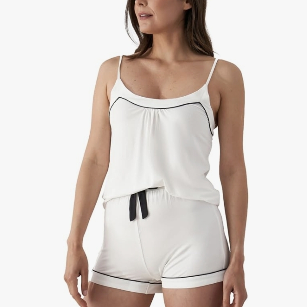 Women's White and Black Sleepwear Set